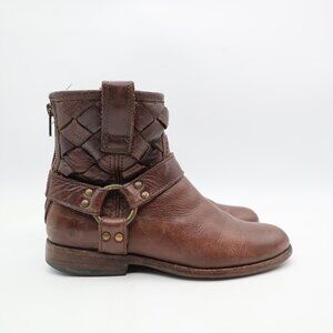 Frye Phillip Short Harness Women's 6.5 B Brown Leather Biker Riding Boots Zip